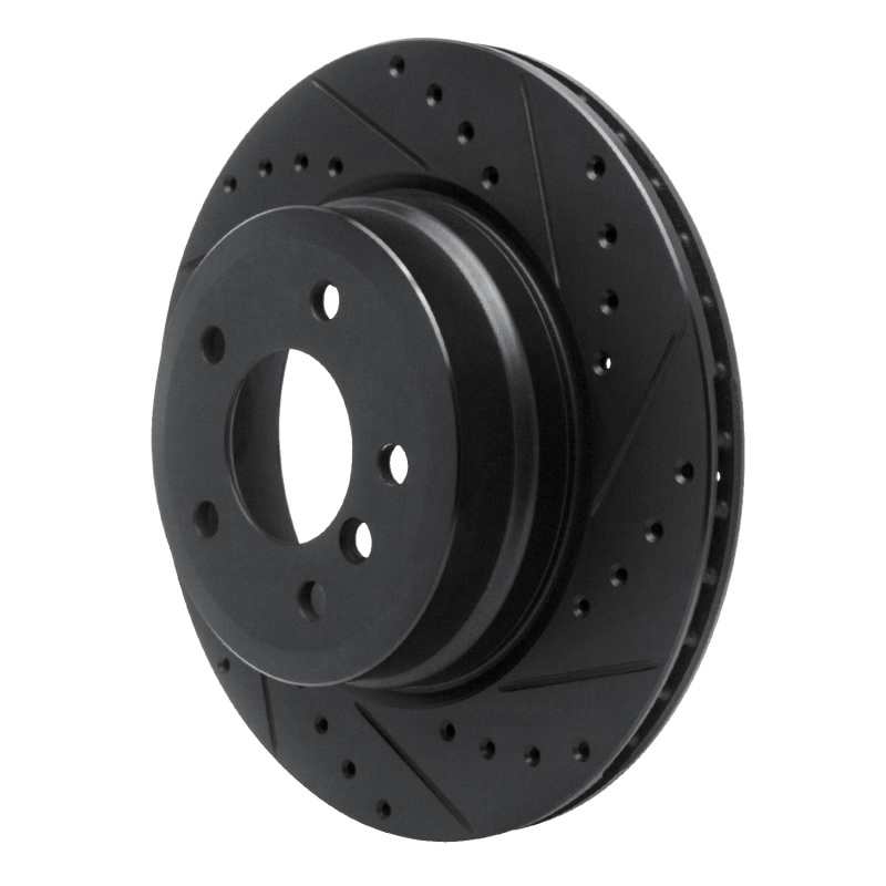 BMW 135IS Brake Rotor (1) - Rear Right - R1 Concepts - Drilled & Slotted - Black - `08-`13